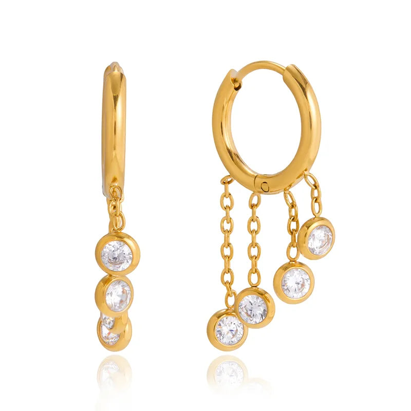 Pretty Chandelier Zirconia Inlay 18K Gold Plated 304 Stainless Steel Earring