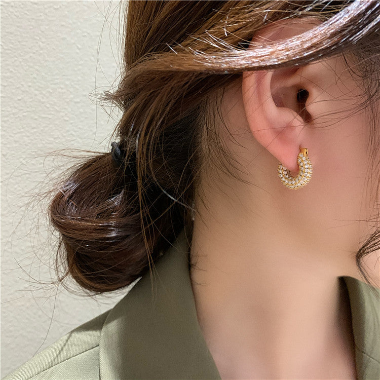 1.3cm Streetwear Solid Color Plating Inlay Copper Zircon Hoop Earrings