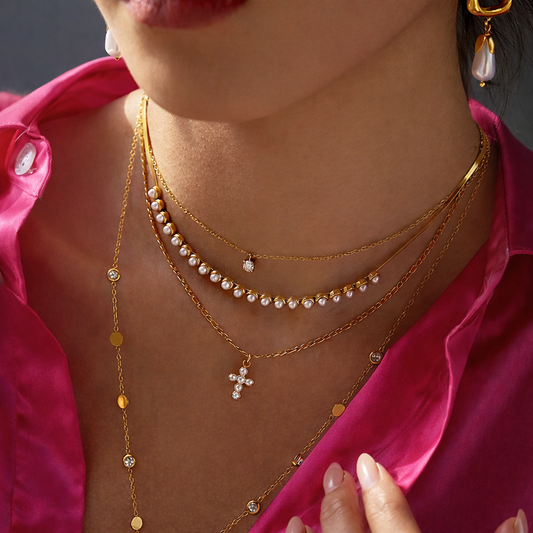 Cross Pearls 18K Gold Plated 304 Stainless Steel Necklace
