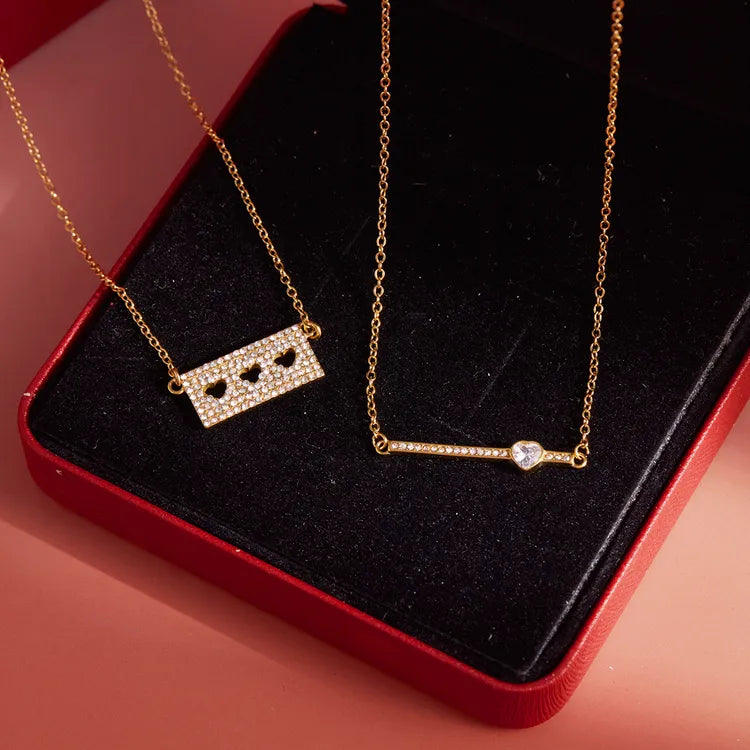 Hearty Heart Zirconia 18K Gold Plated 304 Stainless Steel Necklace