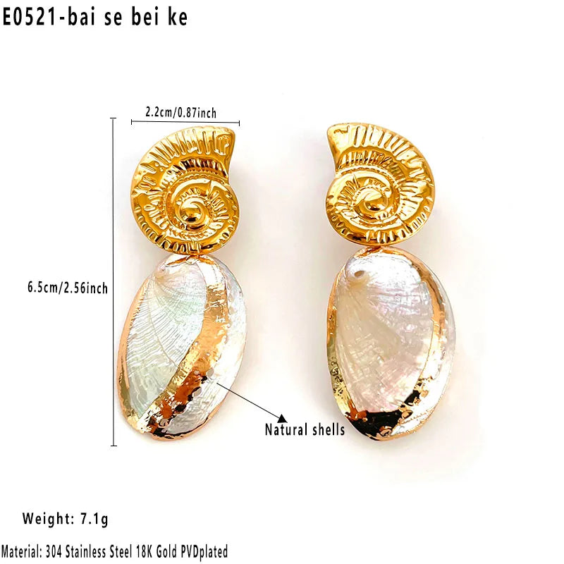 Natural Conch Shell 18K Gold Plated 304 Stainless Steel Earring