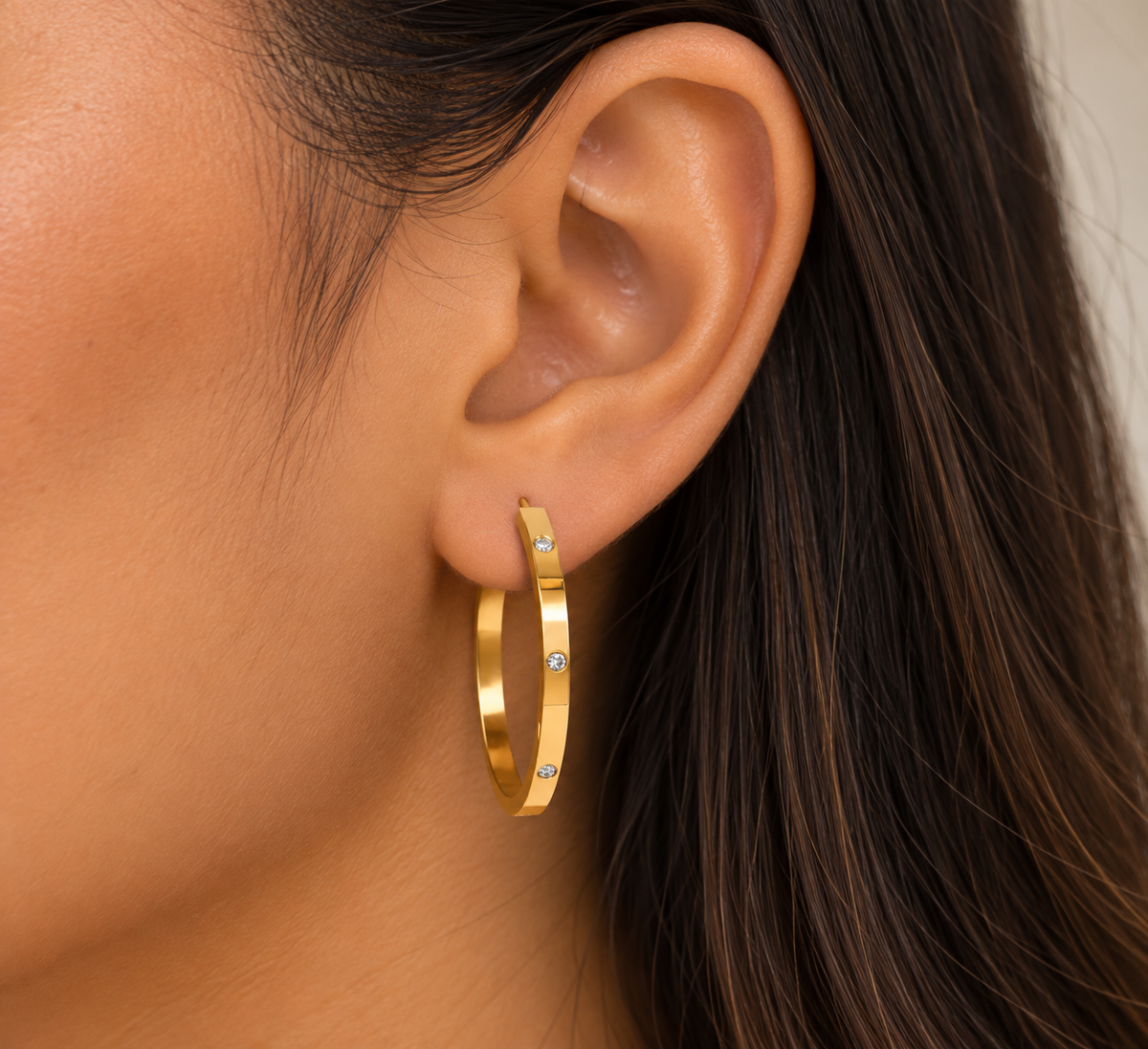 Zircon Spaced 18K Gold Plated 304 Stainless Steel Hoop