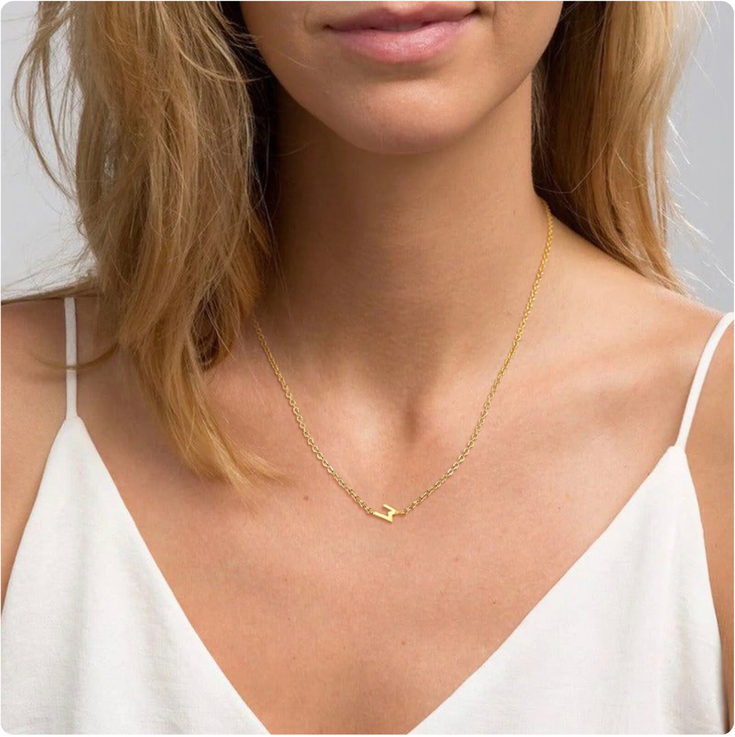 M Initial Titanium Steel Gold Plated Zircon Gold Plated Necklace