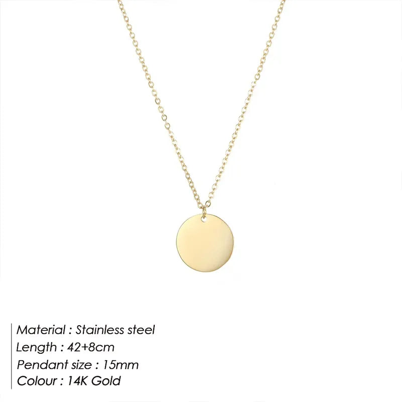 304 Stainless Steel 14K Gold Plated Casual Simple Style Round Pendant Necklace