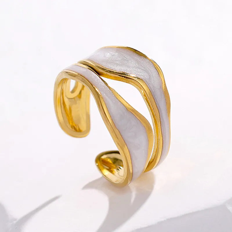 304 Stainless Steel 18K Gold Plated Elegant Retro Plating Geometric Leaf Heart Shape Open Rings