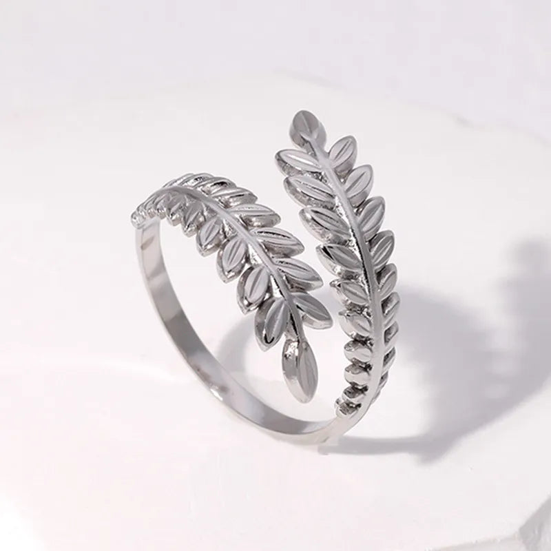 304 Stainless Steel 18K Gold Plated Elegant Retro Plating Geometric Leaf Heart Shape Open Rings