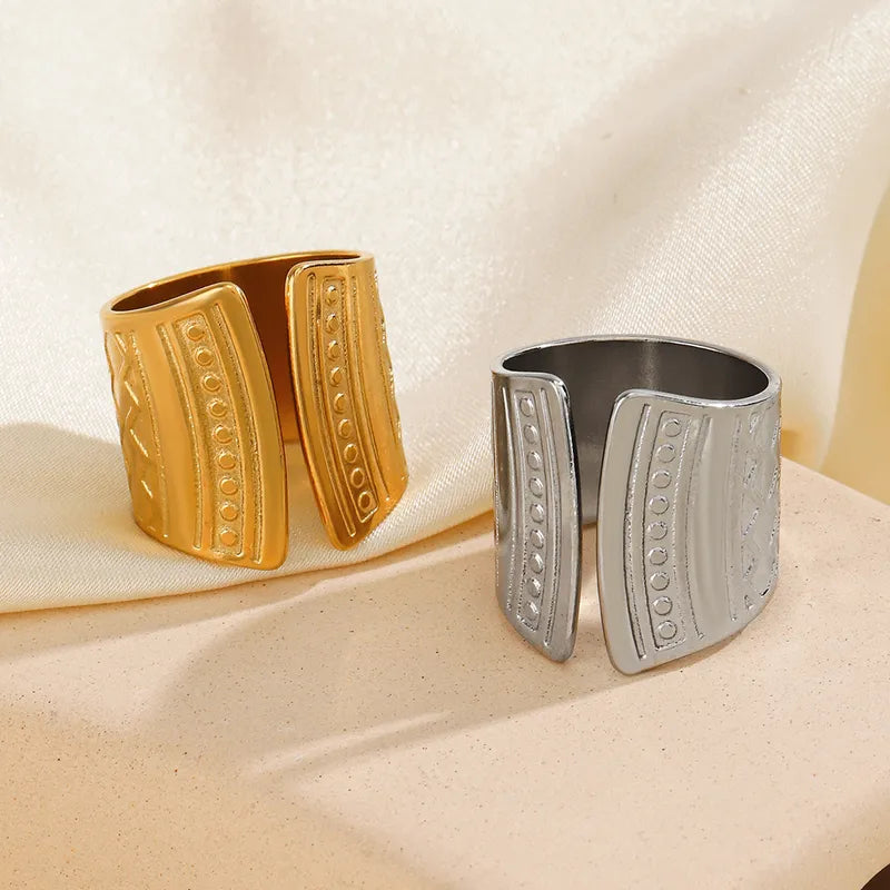 304 Stainless Steel 18K Gold Plated IG Style Plating Lines Open Rings