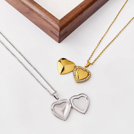 304 Stainless Steel 18K Gold Plated Luxurious Plating Inlay Heart Shape Zircon Pendant Necklace