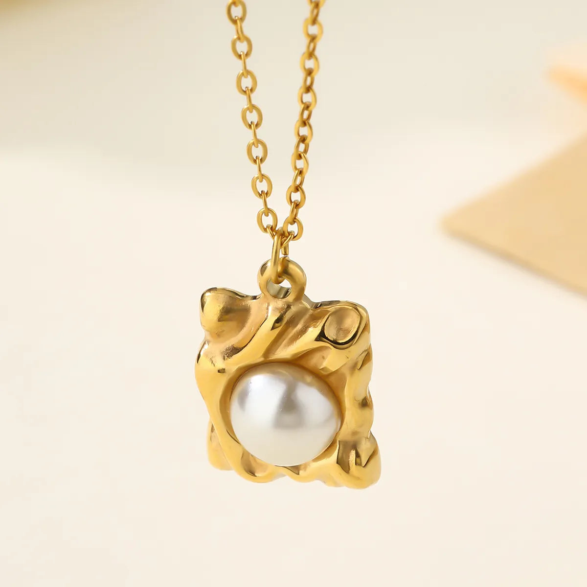 304 Stainless Steel 18K Gold Plated Plating Inlay Sun Flower Bow Knot Artificial Pearls Zircon Pendant Necklace