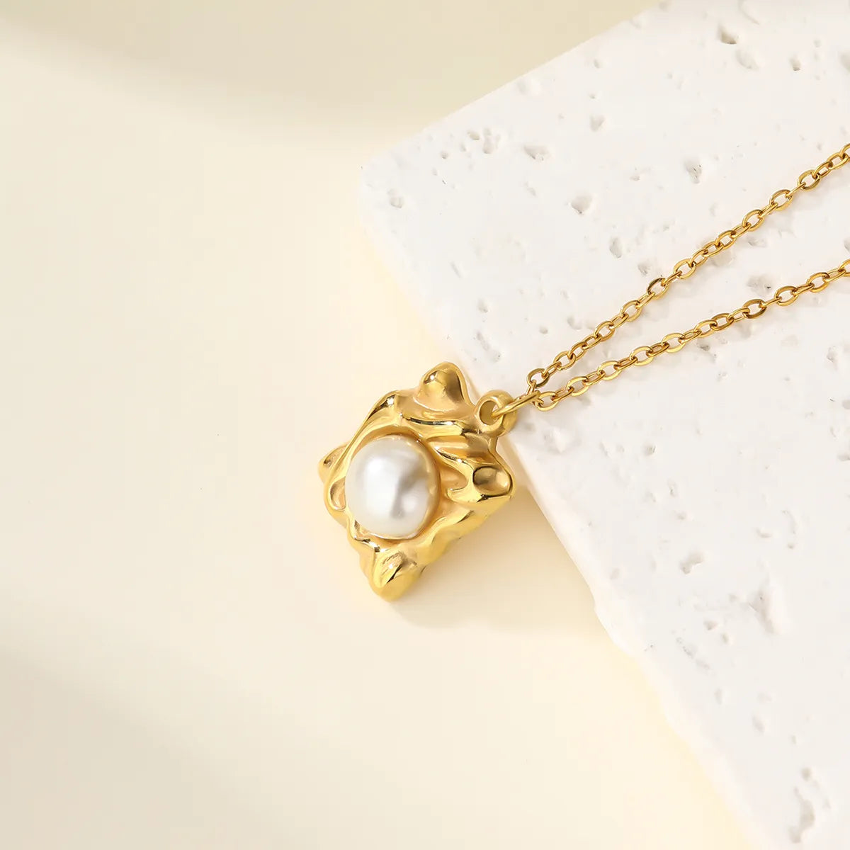 304 Stainless Steel 18K Gold Plated Plating Inlay Sun Flower Bow Knot Artificial Pearls Zircon Pendant Necklace