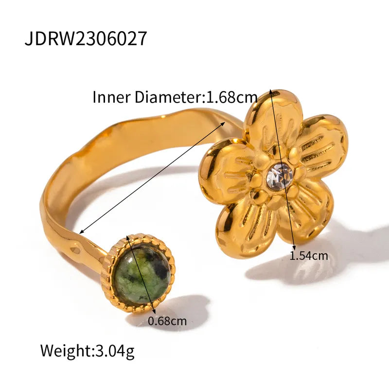 304 Stainless Steel 18K Gold Plated Sweet Enamel Plating Flower Rings