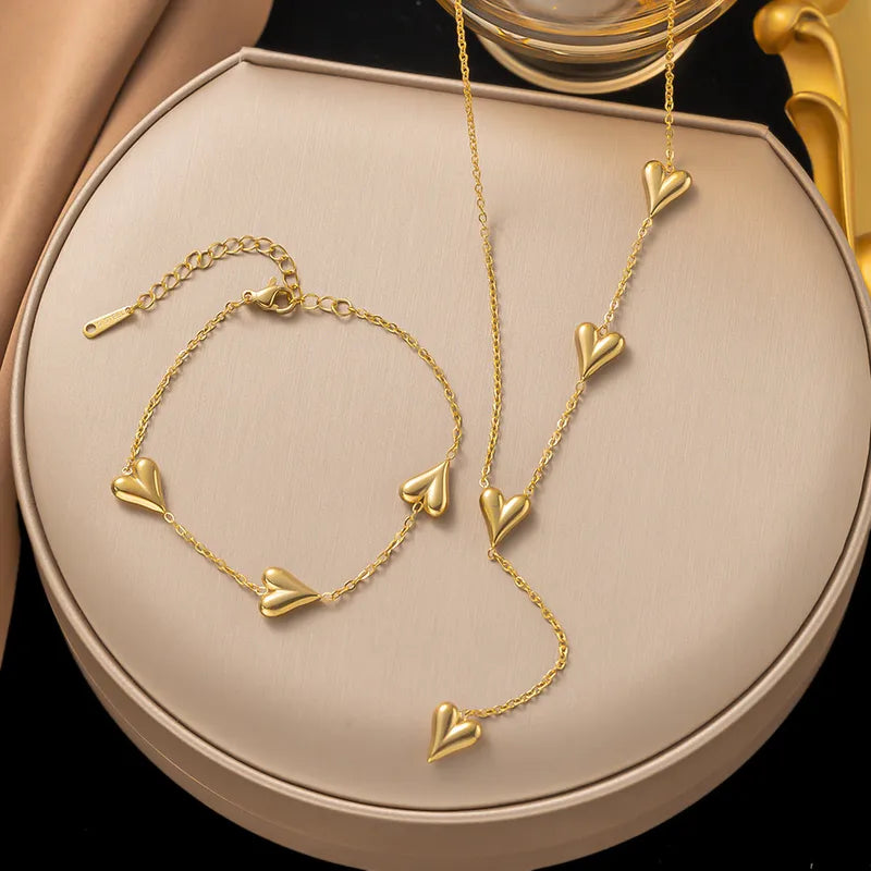 3 HeartBeat 304 Stainless Steel 18K Gold Plated Heart Shape Necklace