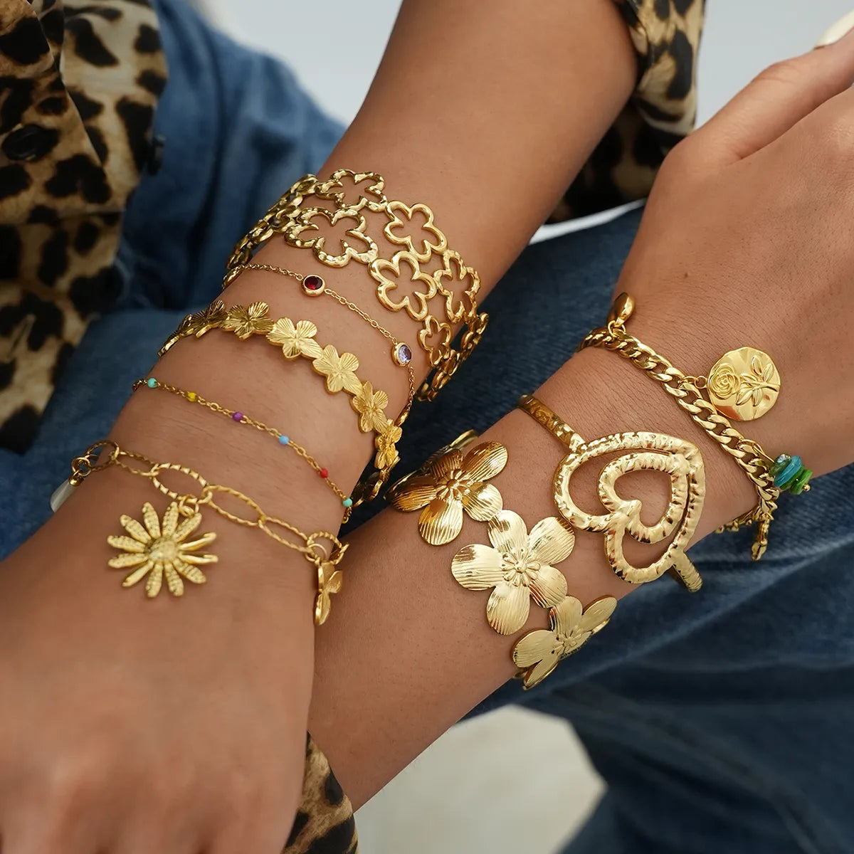 18K Gold Plated Women's Cute Retro Thick 304 Stainless Steel Bracelet