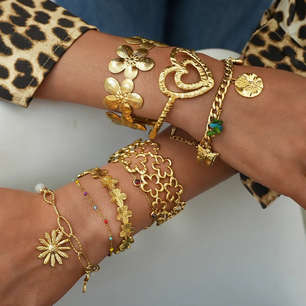 18K Gold Plated Women's Cute Retro Thick 304 Stainless Steel Bracelet