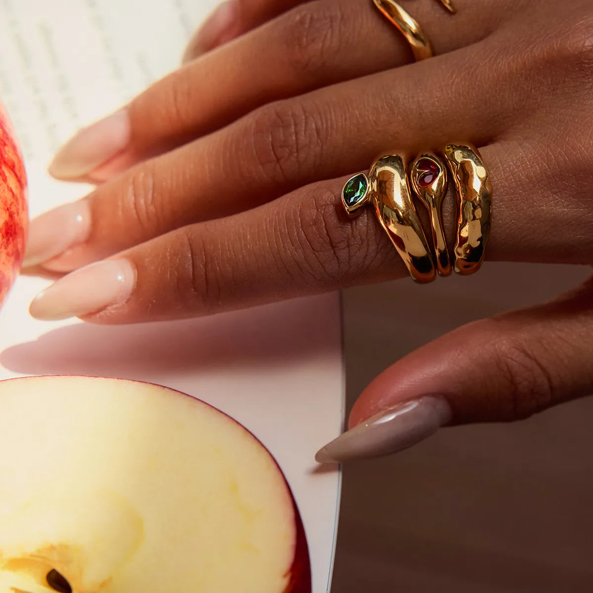 Apple Theme 304 Stainless Steel Gold Plated Casual Modern Ring