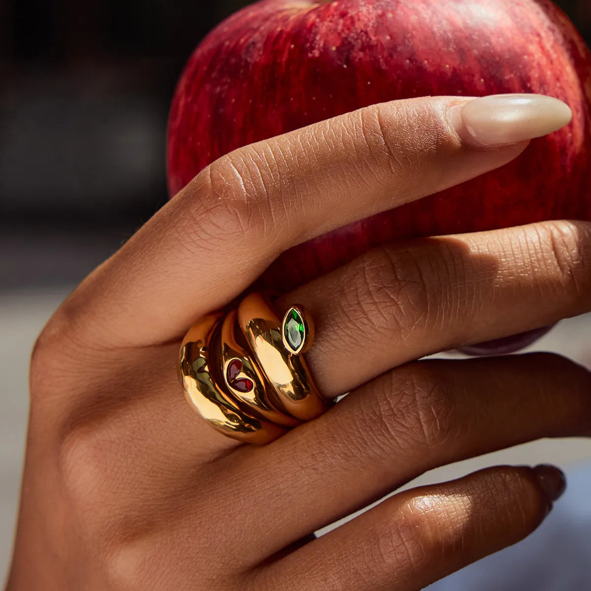 Apple Theme 304 Stainless Steel Gold Plated Casual Modern Ring