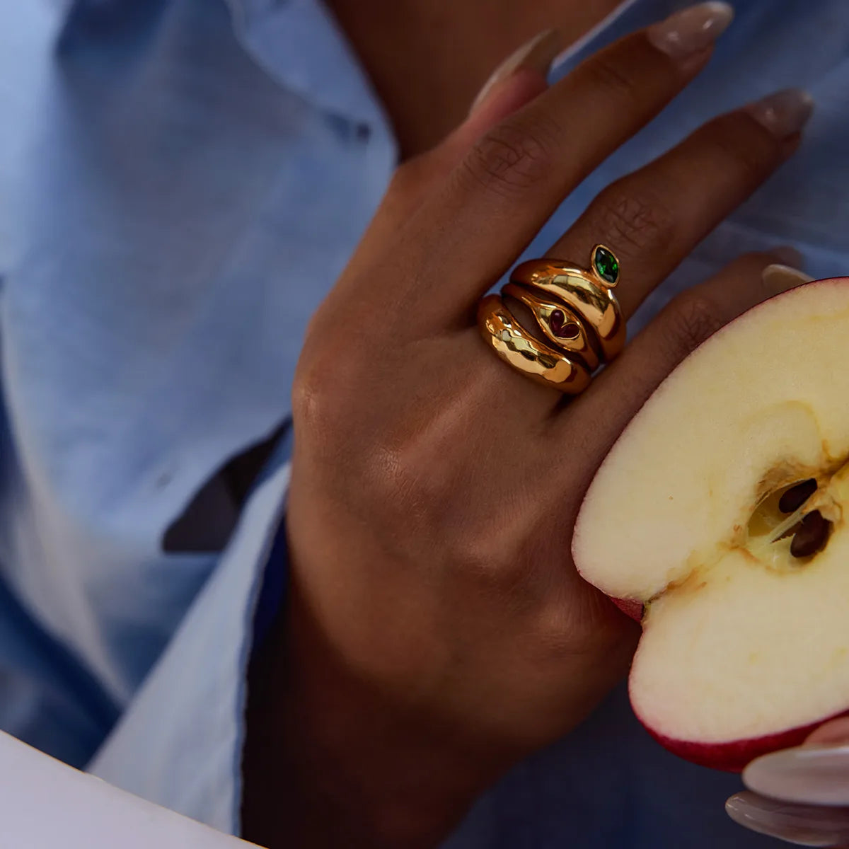 Apple Theme 304 Stainless Steel Gold Plated Casual Modern Ring