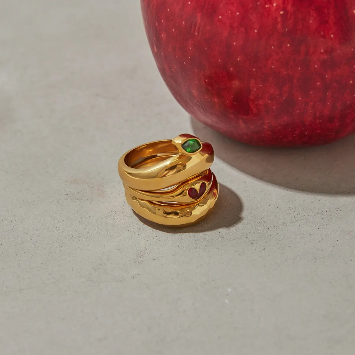 Apple Theme 304 Stainless Steel Gold Plated Casual Modern Ring