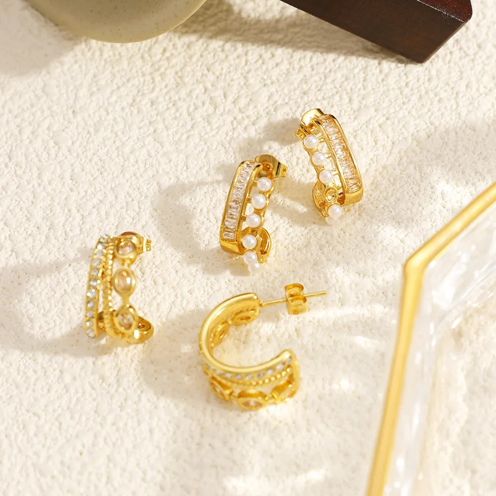 Layered 304 Stainless Steel C-Shaped 18K Gold Plated Earring