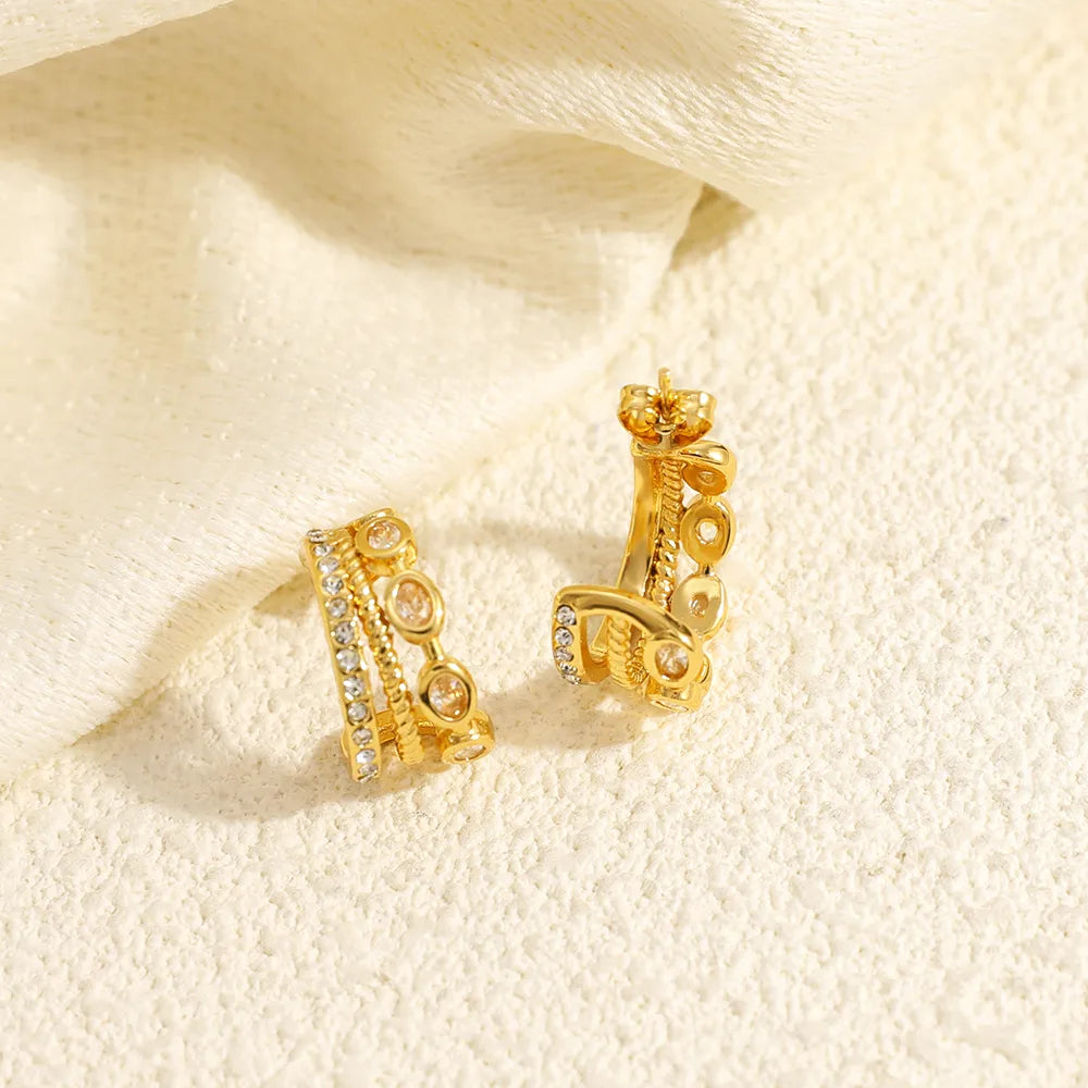 Layered 304 Stainless Steel C-Shaped 18K Gold Plated Earring