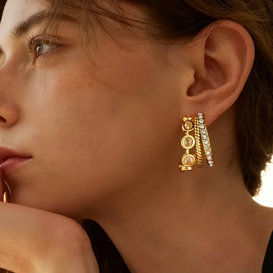 Layered 304 Stainless Steel C-Shaped 18K Gold Plated Earring