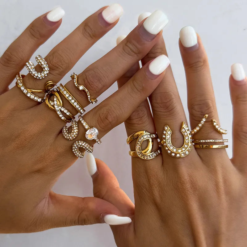 Exaggerated Rhinestone 304 Stainless Steel 18K Gold Plated Ring