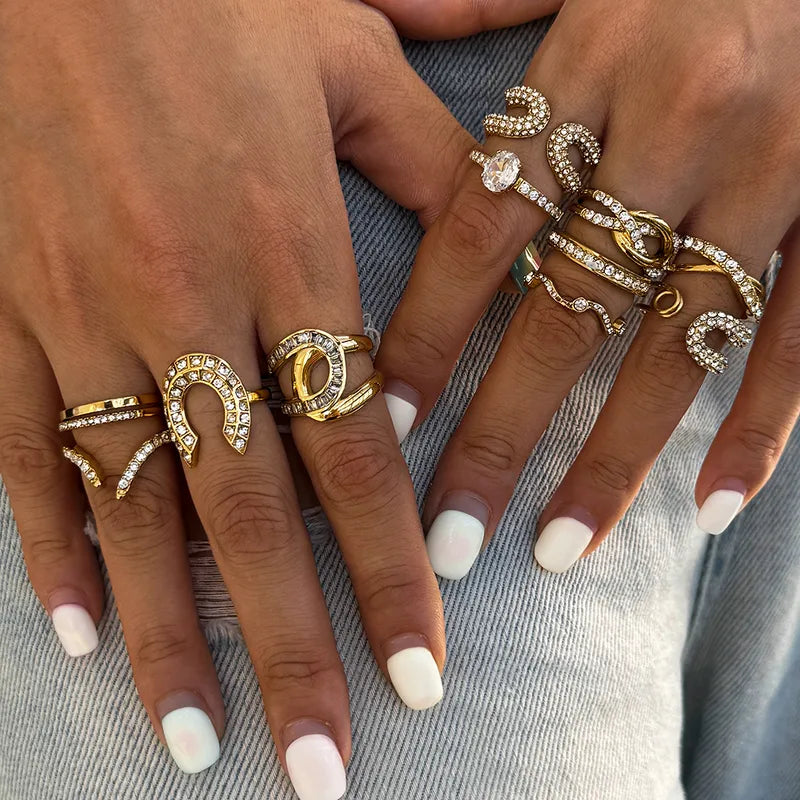 Exaggerated Rhinestone 304 Stainless Steel 18K Gold Plated Ring