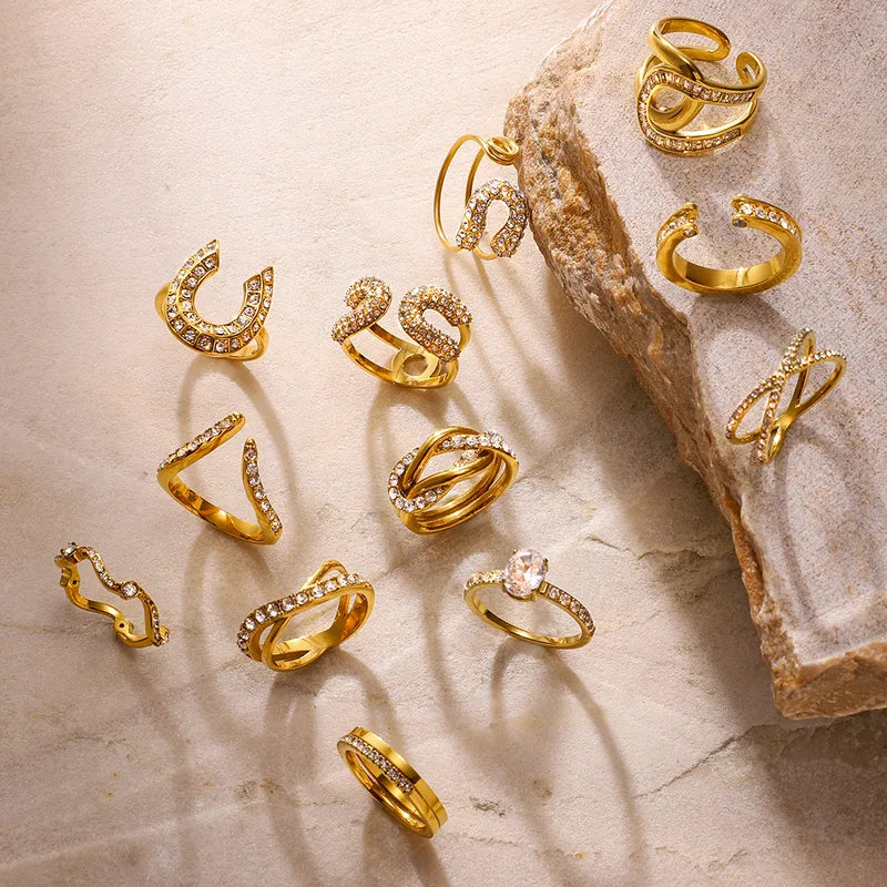 Exaggerated Rhinestone 304 Stainless Steel 18K Gold Plated Ring