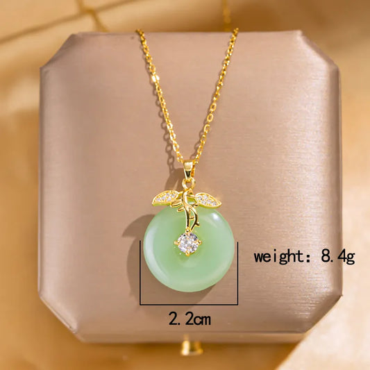 304 Stainless Steel Gold Plated Acrylic Zircon Pendant Necklace