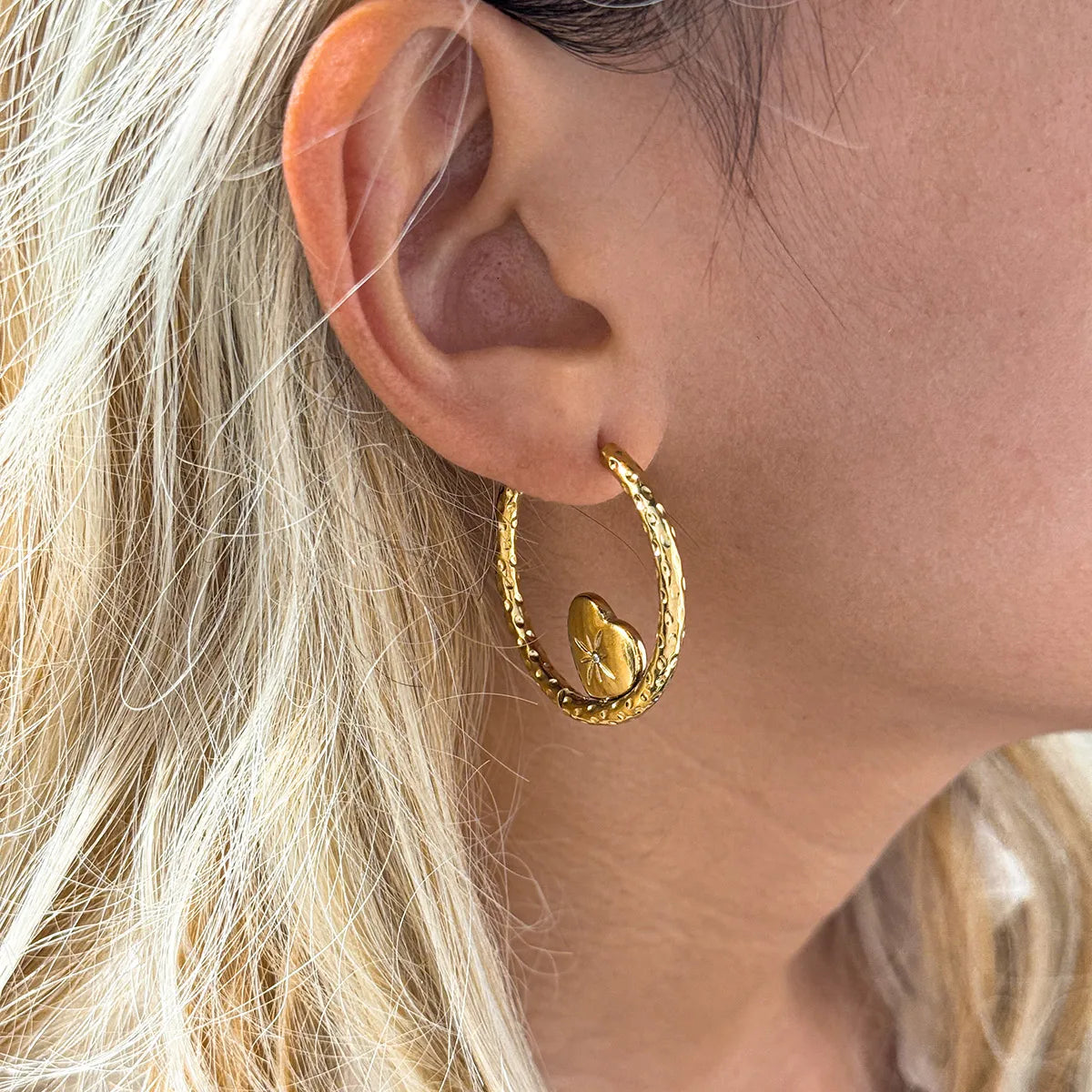 Circle Heart-Shaped 18K Gold Plated 304 Stainless Steel Earring