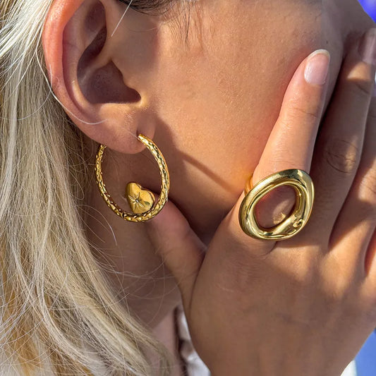 Circle Heart-Shaped 18K Gold Plated 304 Stainless Steel Earring