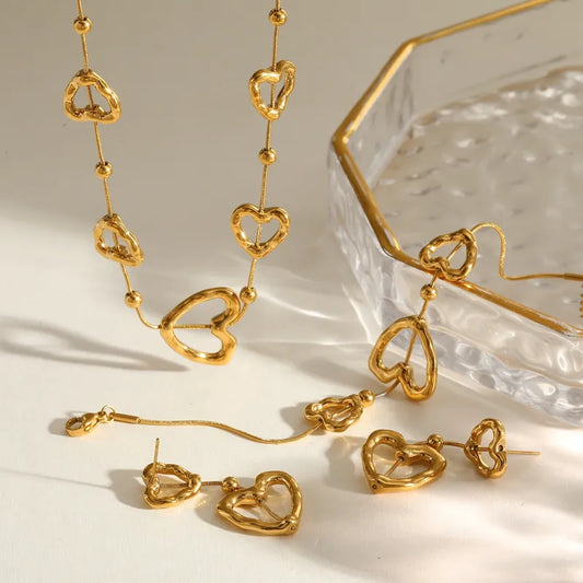Love Heart Plated 18K Gold Plated 304 Stainless Steel Necklace/Bracelet/Earrings