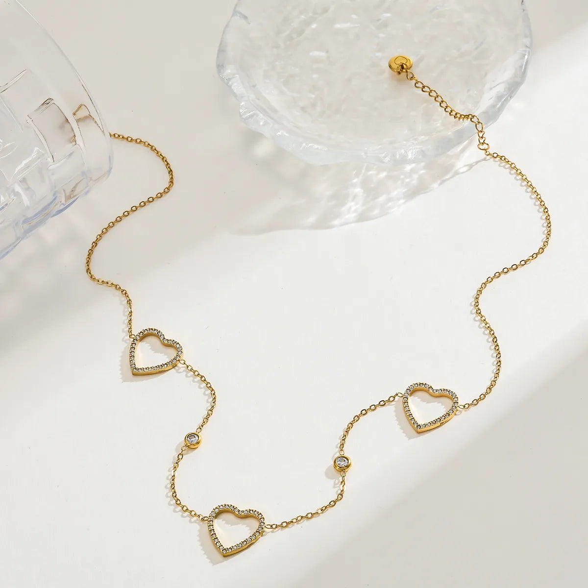 Heart Zircon 16K Gold Plated 304 Stainless Steel Multi Pendant Necklace