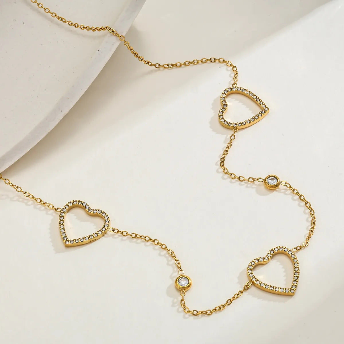 Heart Zircon 16K Gold Plated 304 Stainless Steel Multi Pendant Necklace