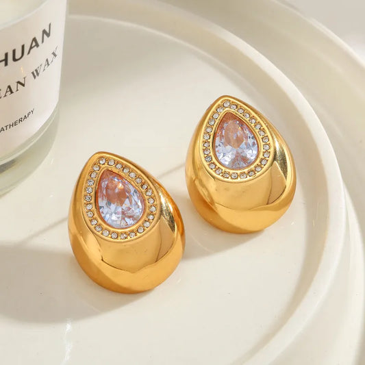 Water Drop Diamond 304 Stainless Steel  18K Gold Plated Earring