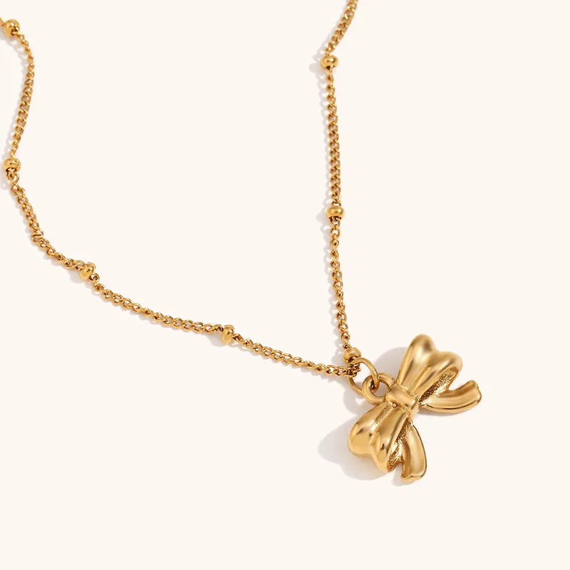 Gold Bow Necklace 316L Stainless Steel 18K Gold Plated Elegant Bow Knot Necklace