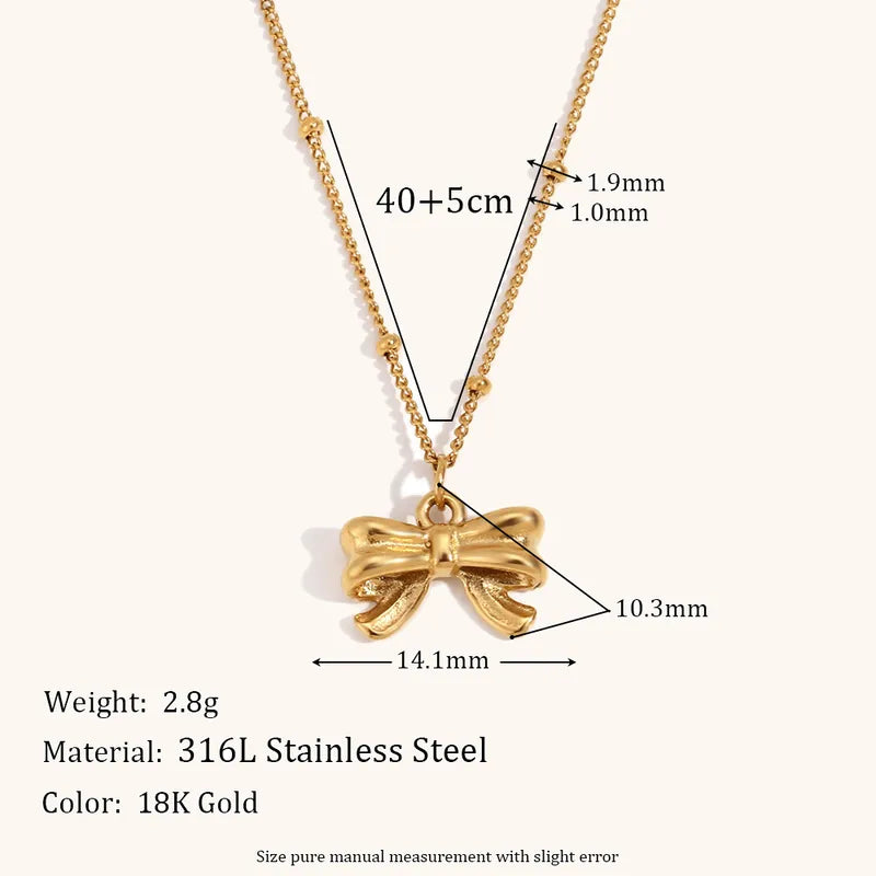 Gold Bow Necklace 316L Stainless Steel 18K Gold Plated Elegant Bow Knot Necklace