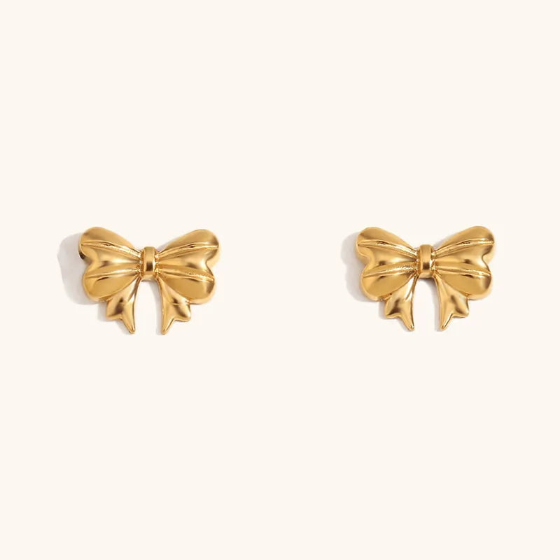 Gold Bow Earrings 316L Stainless Steel 18K Gold Plated Elegant Bow Knot Earrings