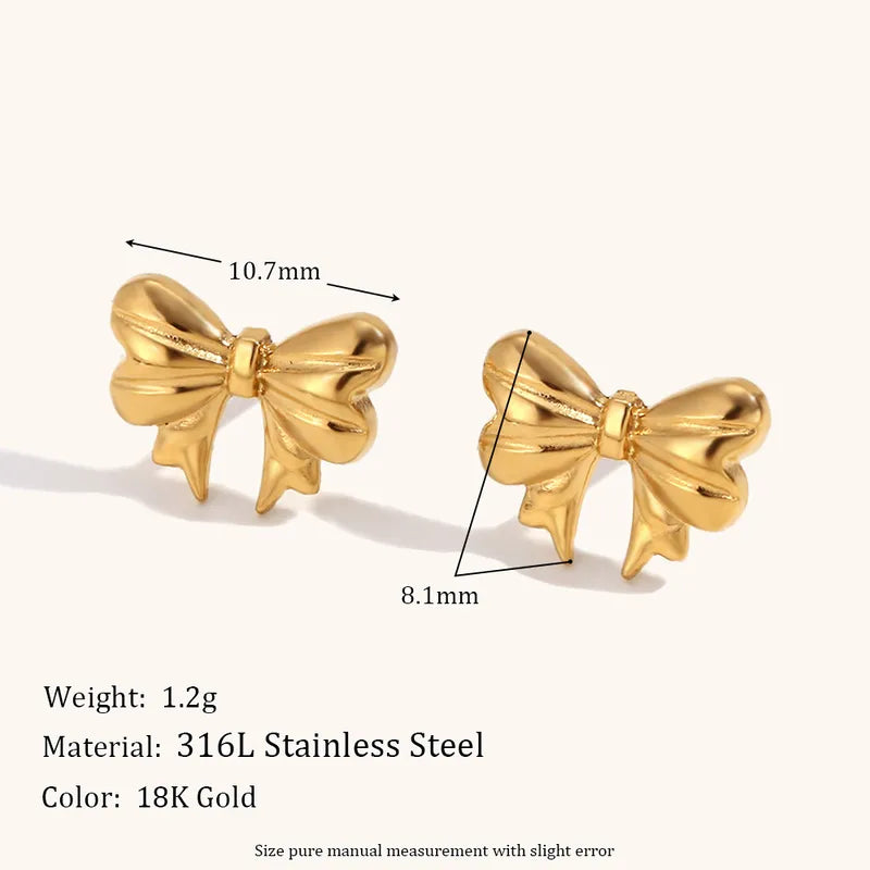 Gold Bow Earrings 316L Stainless Steel 18K Gold Plated Elegant Bow Knot Earrings