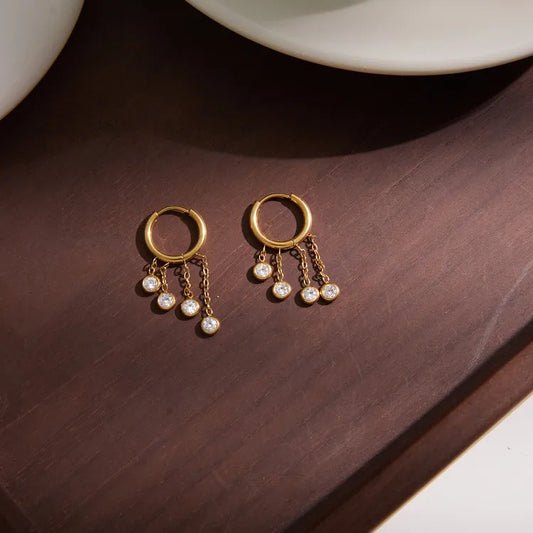 Pretty Chandelier Zirconia Inlay 18K Gold Plated 304 Stainless Steel Earring