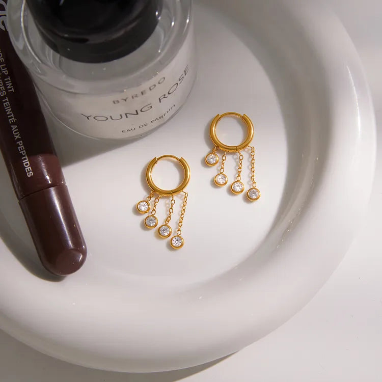 Pretty Chandelier Zirconia Inlay 18K Gold Plated 304 Stainless Steel Earring