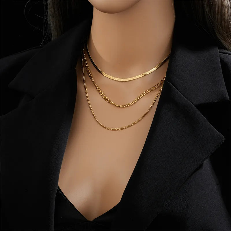 Multiple Necklaces Stainless Steel 18K Gold Plated Simple Style Gold Plated Geometric  Layered Necklace