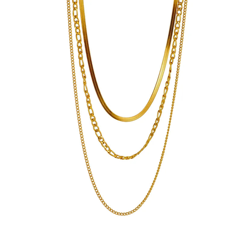 Multiple Necklaces Stainless Steel 18K Gold Plated Simple Style Gold Plated Geometric  Layered Necklace