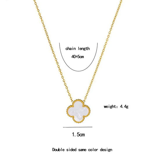 304 Stainless Steel 18K Gold Plated Cute Sweet Inlay Four Leaf Clover Acrylic Necklace