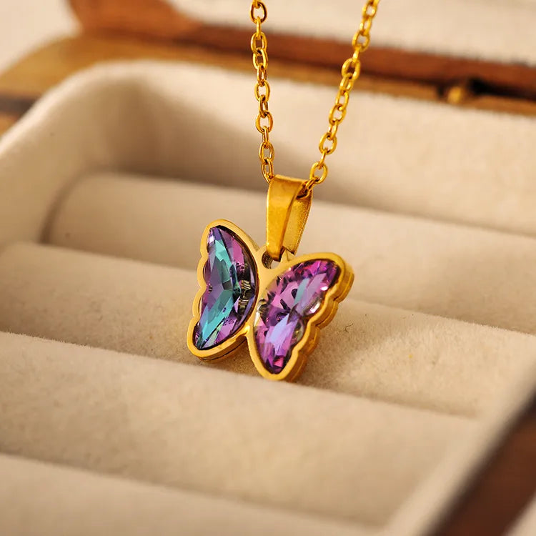 18K Gold Plated Butterfly 304 Stainless Steel Non Tarnish Earrings Necklace