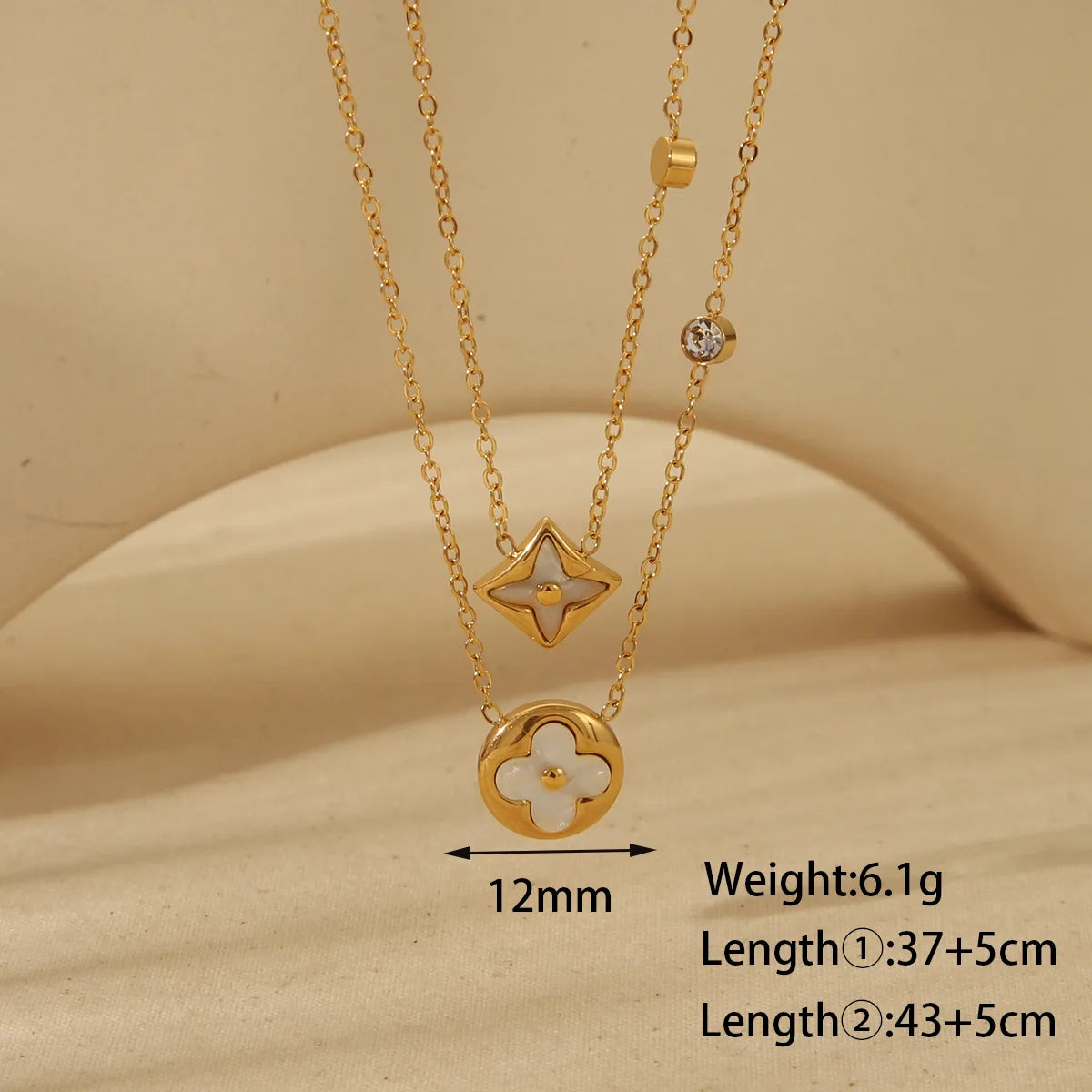 Four Leaf Clover 304 Stainless Steel Acrylic Zircon 18K Gold Plated Epoxy Plating  Necklace