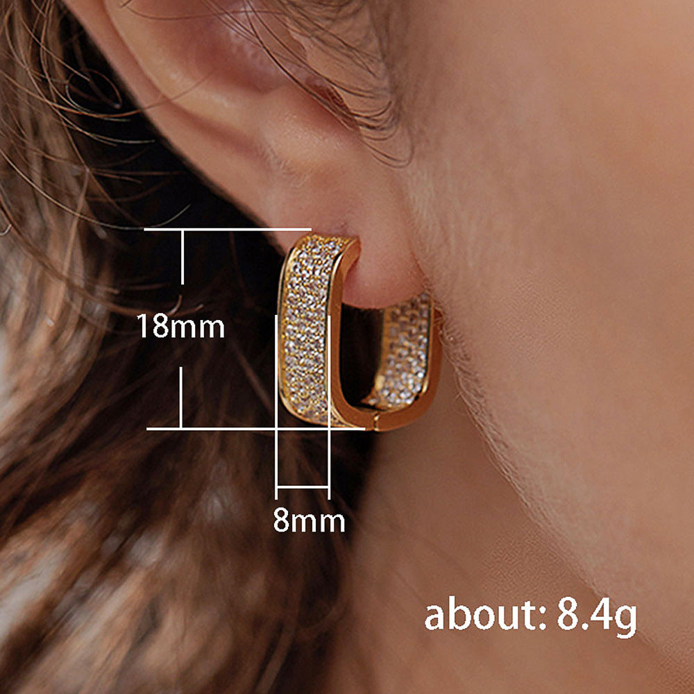Rose Gold U Shape Copper Inlay Zircon Earrings
