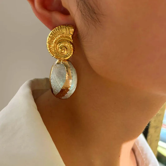 Natural Conch Shell 18K Gold Plated 304 Stainless Steel Earring