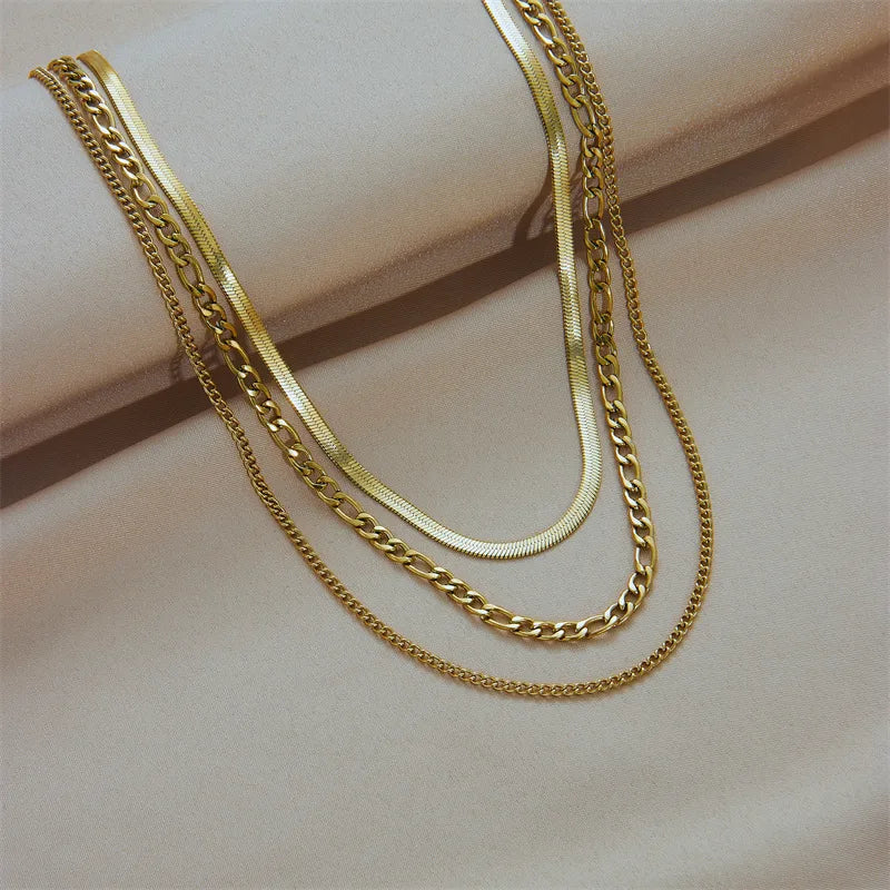 Multiple Necklaces Stainless Steel 18K Gold Plated Simple Style Gold Plated Geometric  Layered Necklace