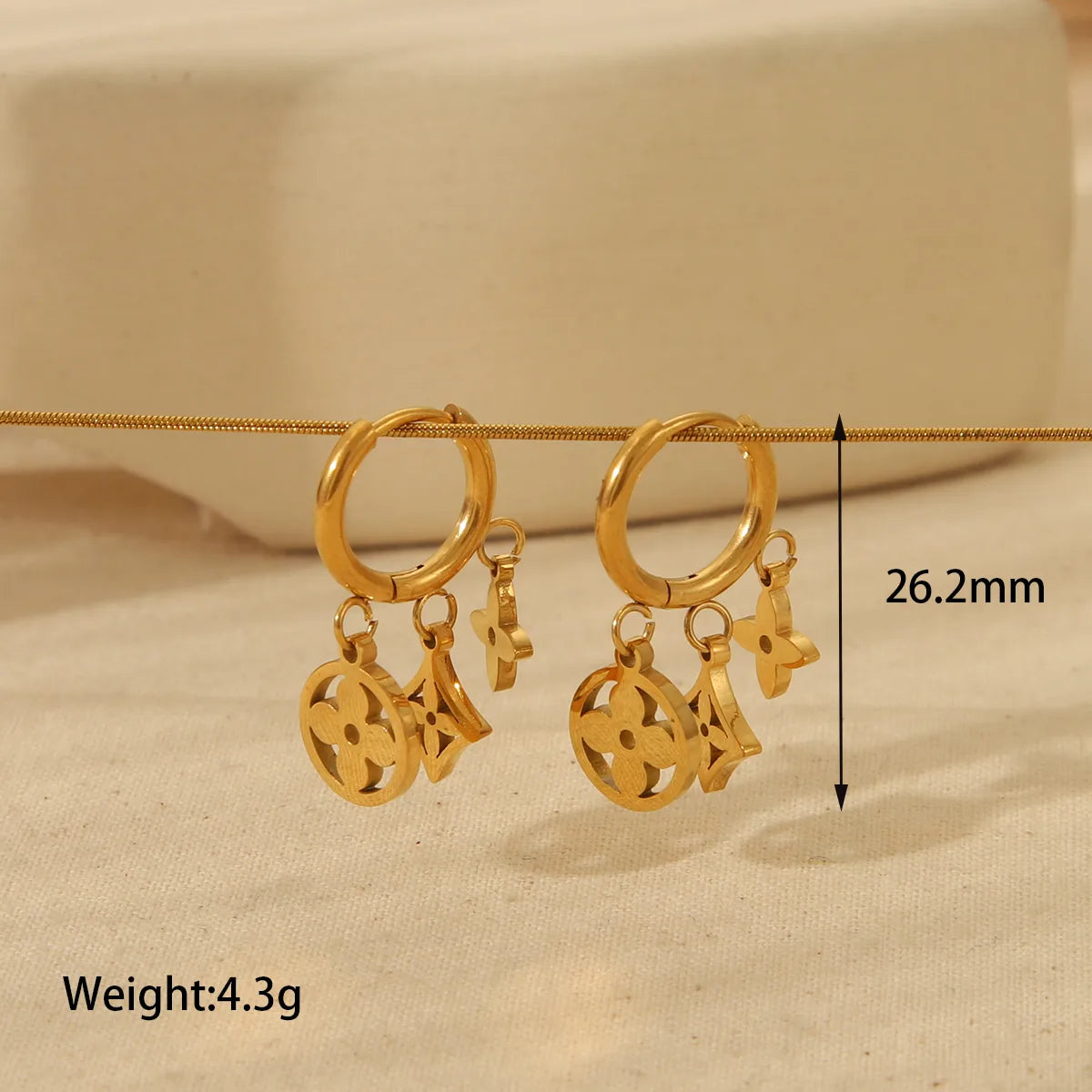 FourLeaf Clover 304 Stainless Steel Acrylic Zircon 18K Gold Plated Epoxy Plating Inlay Earring